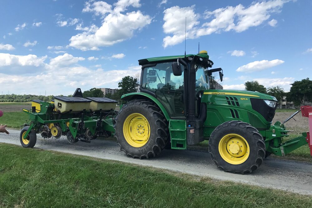 A tractor working a farm field
